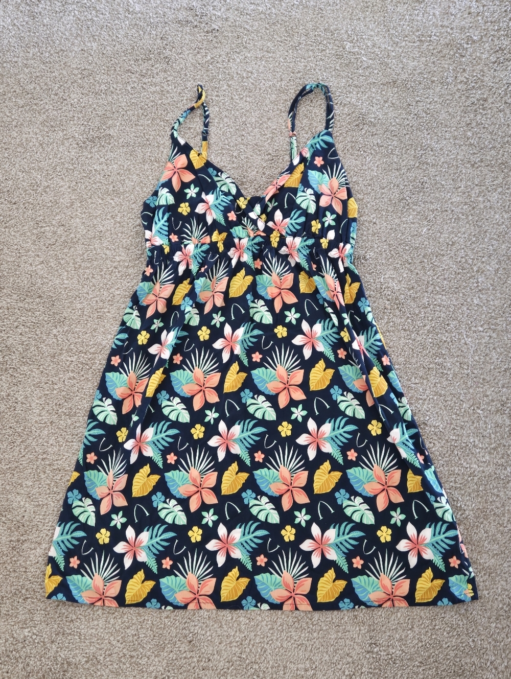 Disney Aulani Navy Floral Sundress with Coral, Teal & Yellow Accents